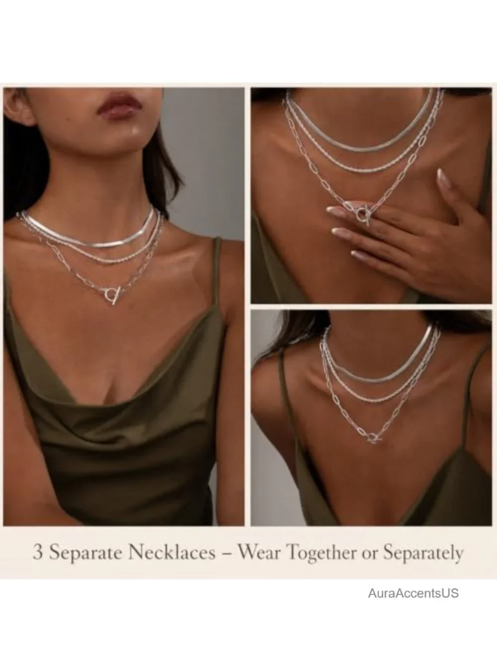 3-Piece Sterling Silver Plated Layered Toggle Necklace Set for Women